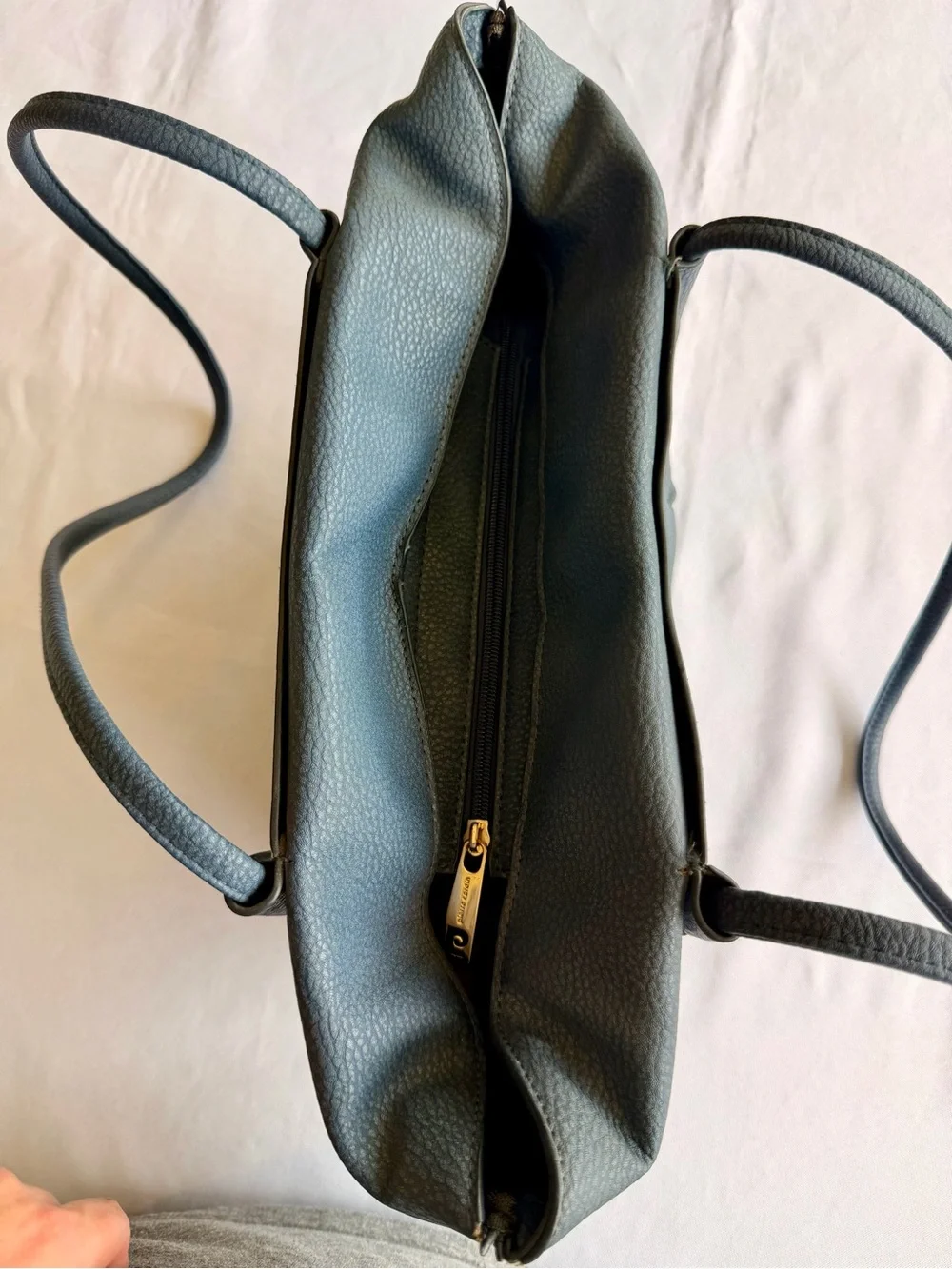 Pierre Blue Pebbled Shoulder Tote Purse Gold Hardware Dual Straps